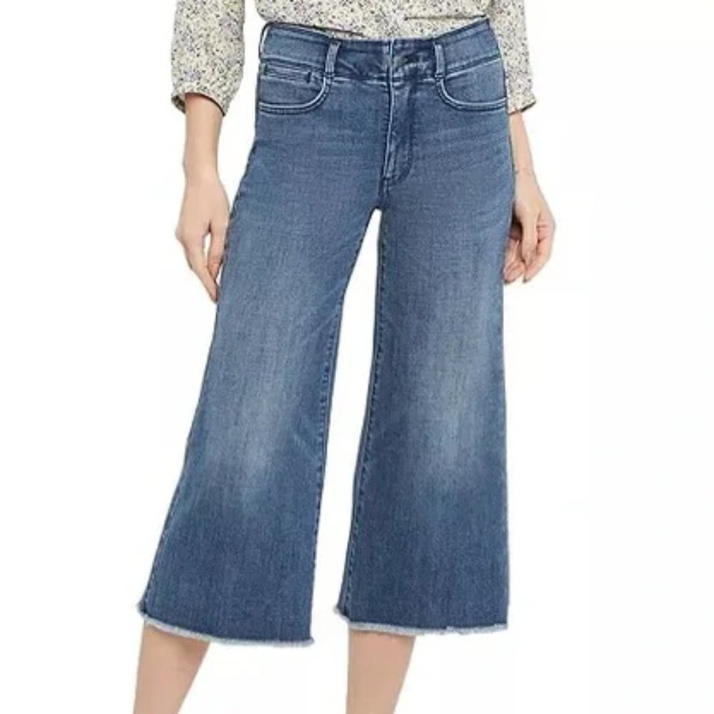NYDJ Cropped Wide Leg Jeans in Medium Blue Denim